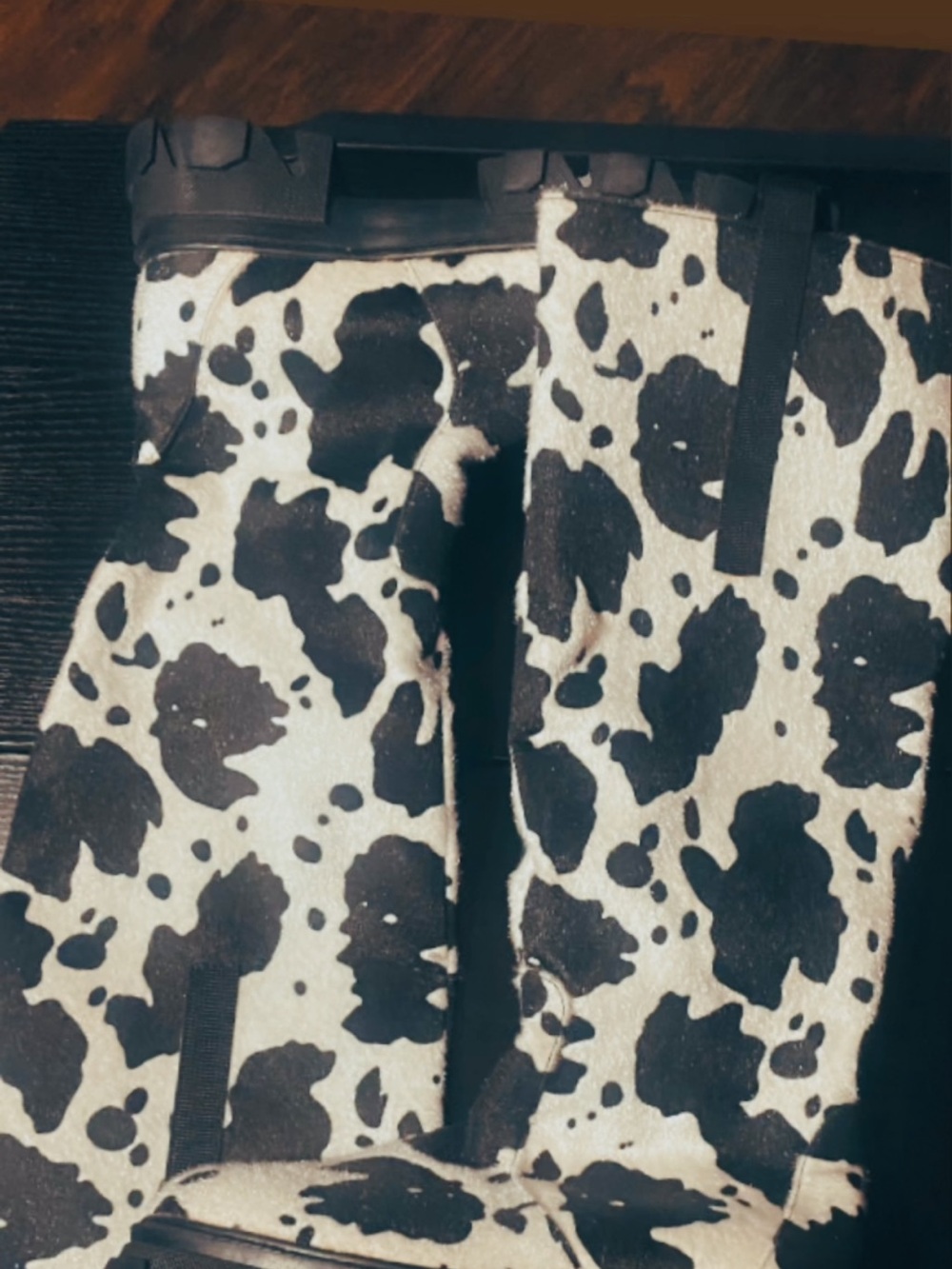 Spotted Cow-Print Platform Boots - Black & White
